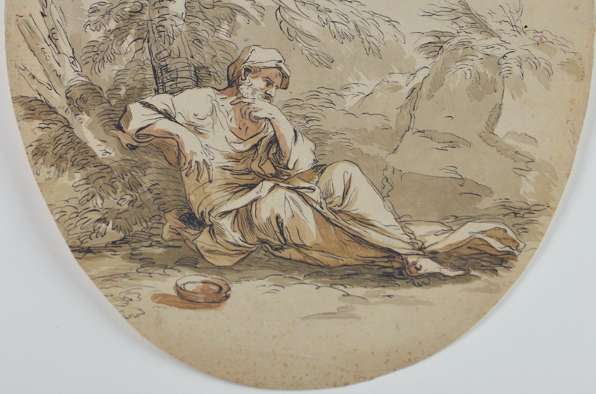 18th-century Italian School. “pensive Figure In A Landscape.”-photo-4