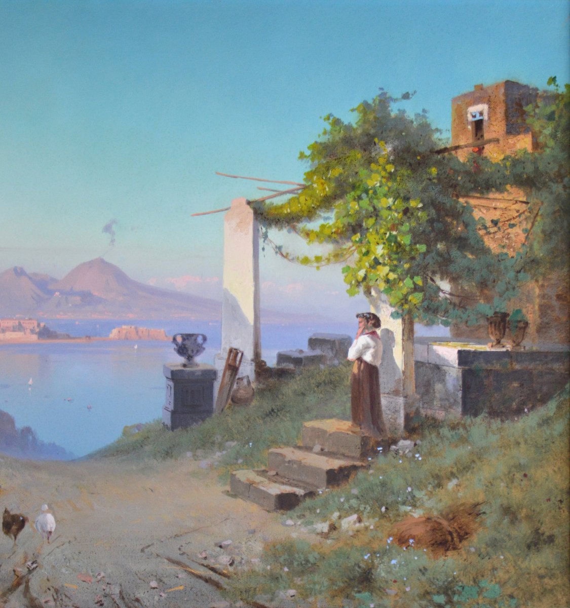 Cesare Uva 1824-1886. École Italienne. "La baie de Naples."-photo-1