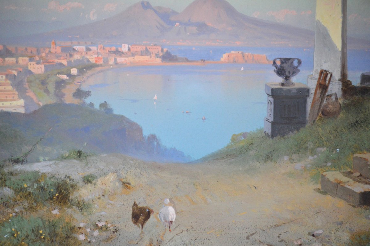 Cesare Uva 1824-1886. École Italienne. "La baie de Naples."-photo-4