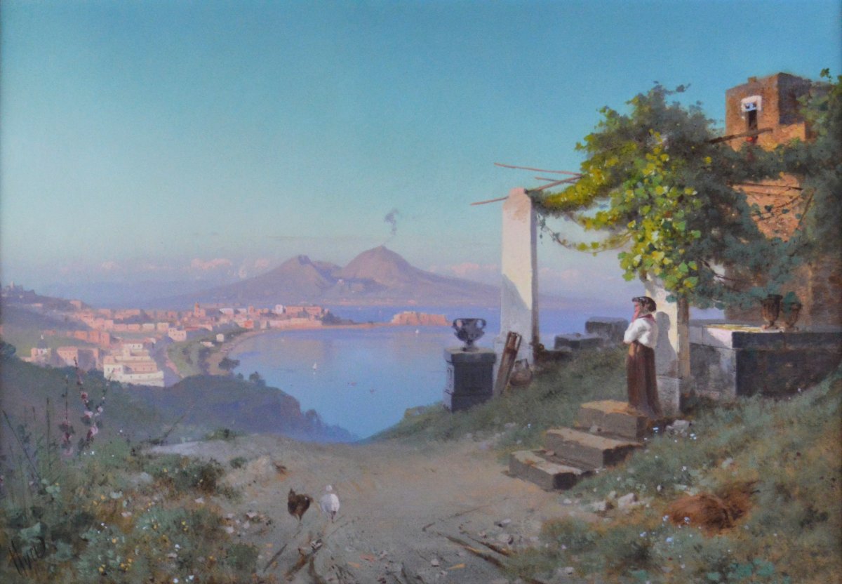Cesare Uva 1824-1886. École Italienne. "La baie de Naples."