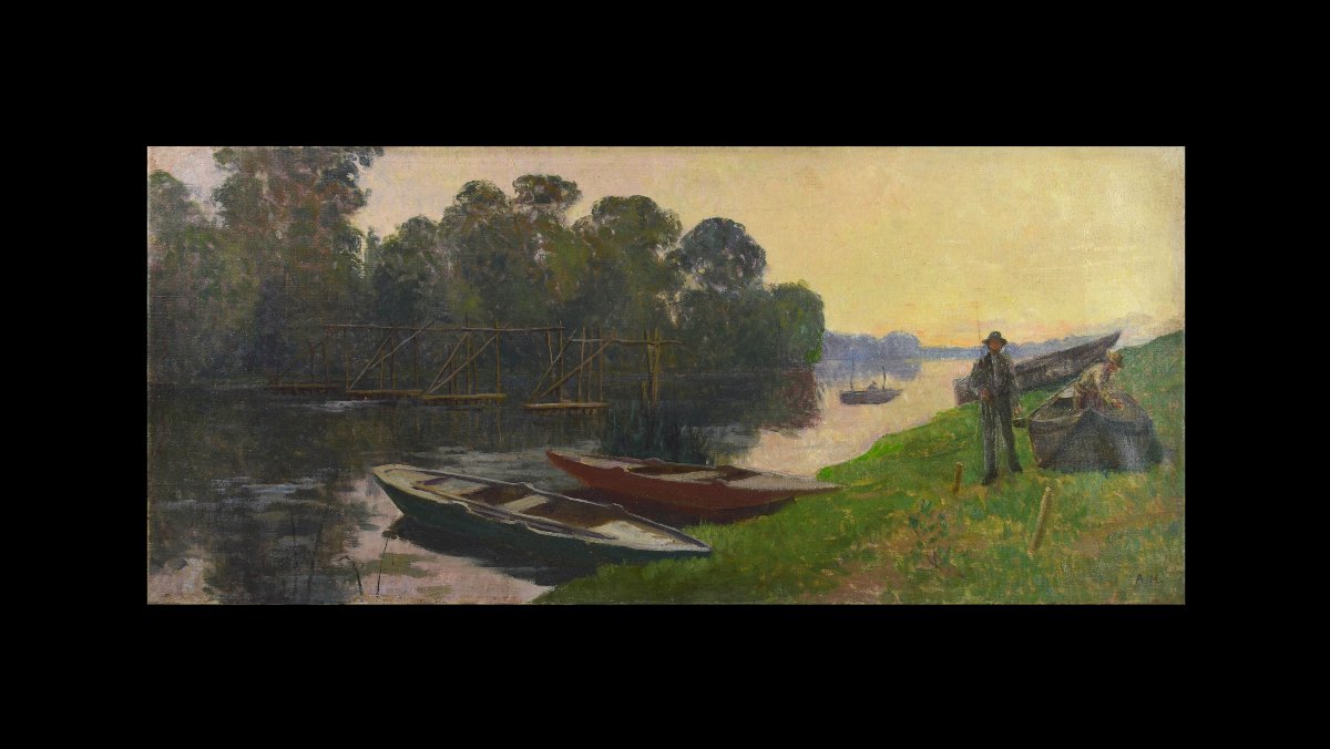 André-Louis Mestrallet (1874-1968). "Bords de Seine à Juziers."-photo-2