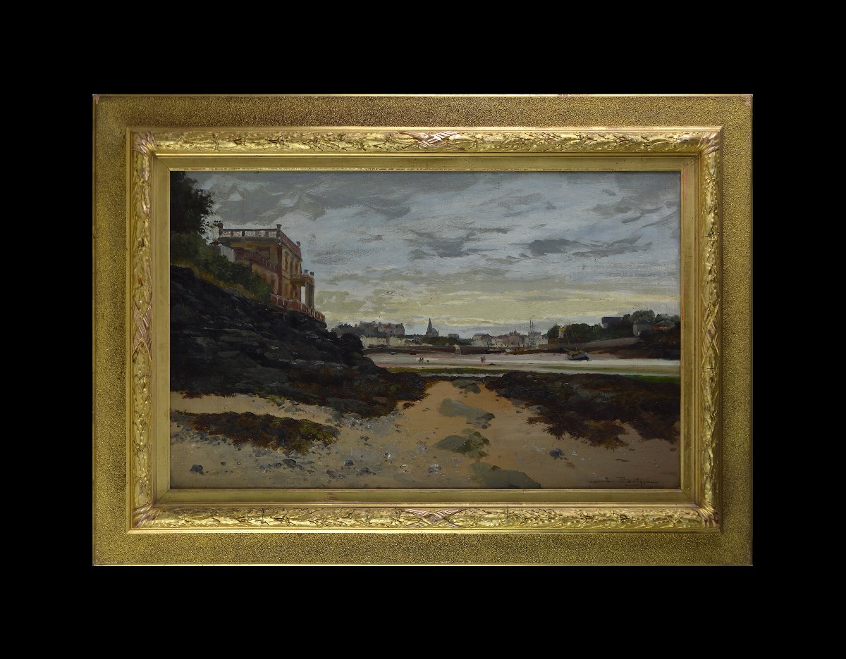 Jules-gustave Bahieu (1847–1916). “view Of A Beach In Pornic.”-photo-2