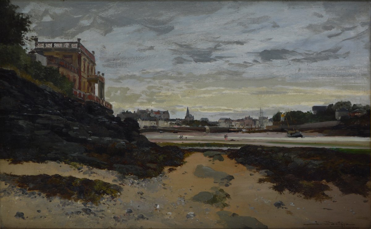 Jules-gustave Bahieu (1847–1916). “view Of A Beach In Pornic.”-photo-3