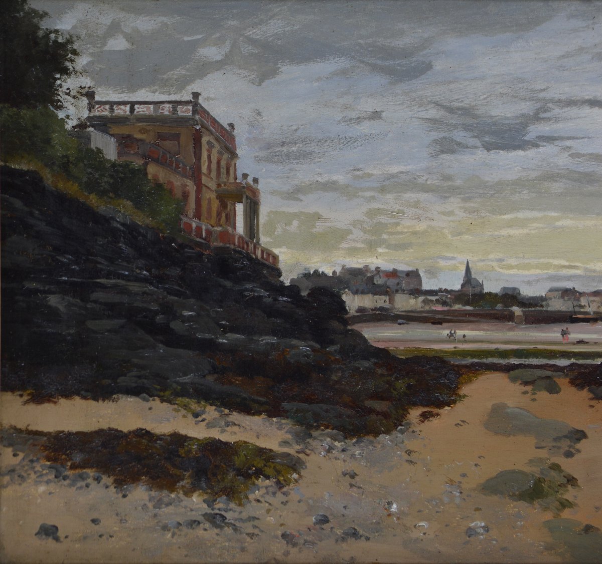 Jules-gustave Bahieu (1847–1916). “view Of A Beach In Pornic.”-photo-1