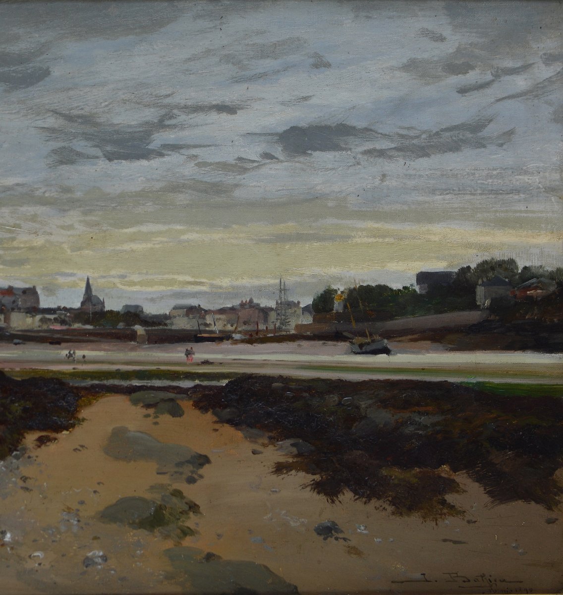 Jules-gustave Bahieu (1847–1916). “view Of A Beach In Pornic.”-photo-2