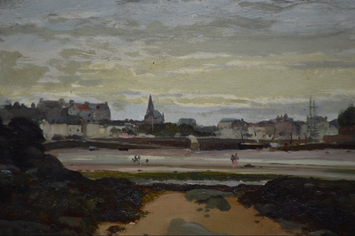 Jules-gustave Bahieu (1847–1916). “view Of A Beach In Pornic.”-photo-3