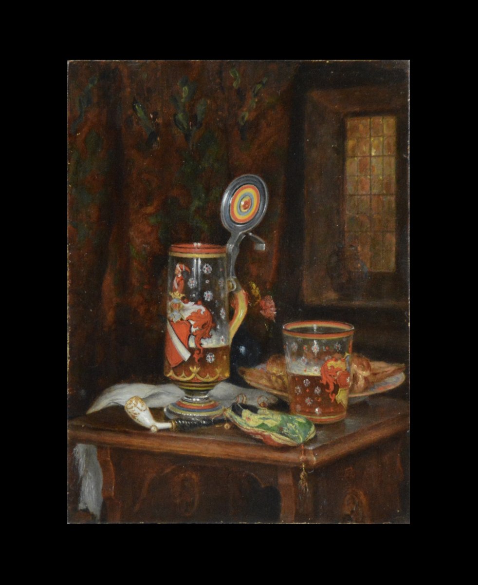 École Allemande XIXᵉ siècle. "Nature Morte."-photo-2