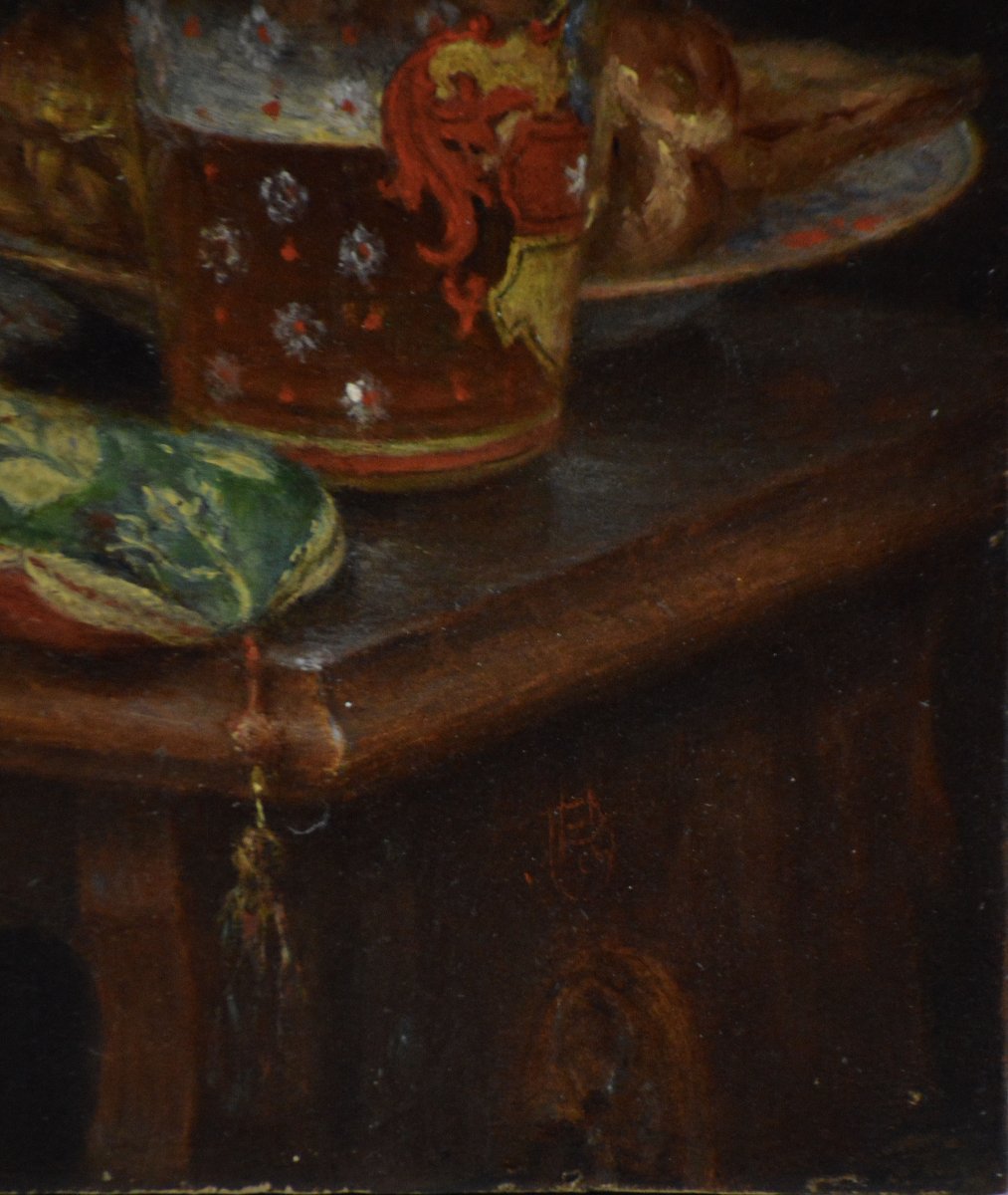 École Allemande XIXᵉ siècle. "Nature Morte."-photo-3