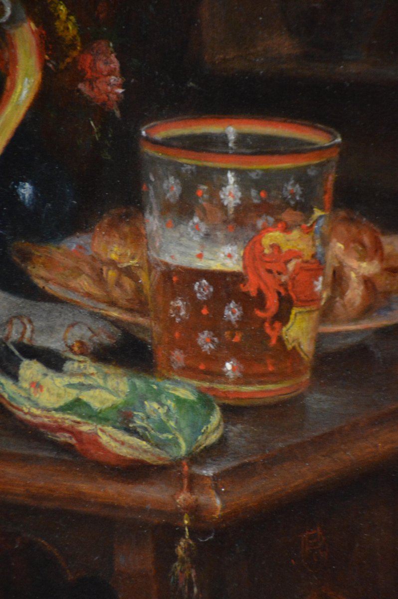 École Allemande XIXᵉ siècle. "Nature Morte."-photo-4