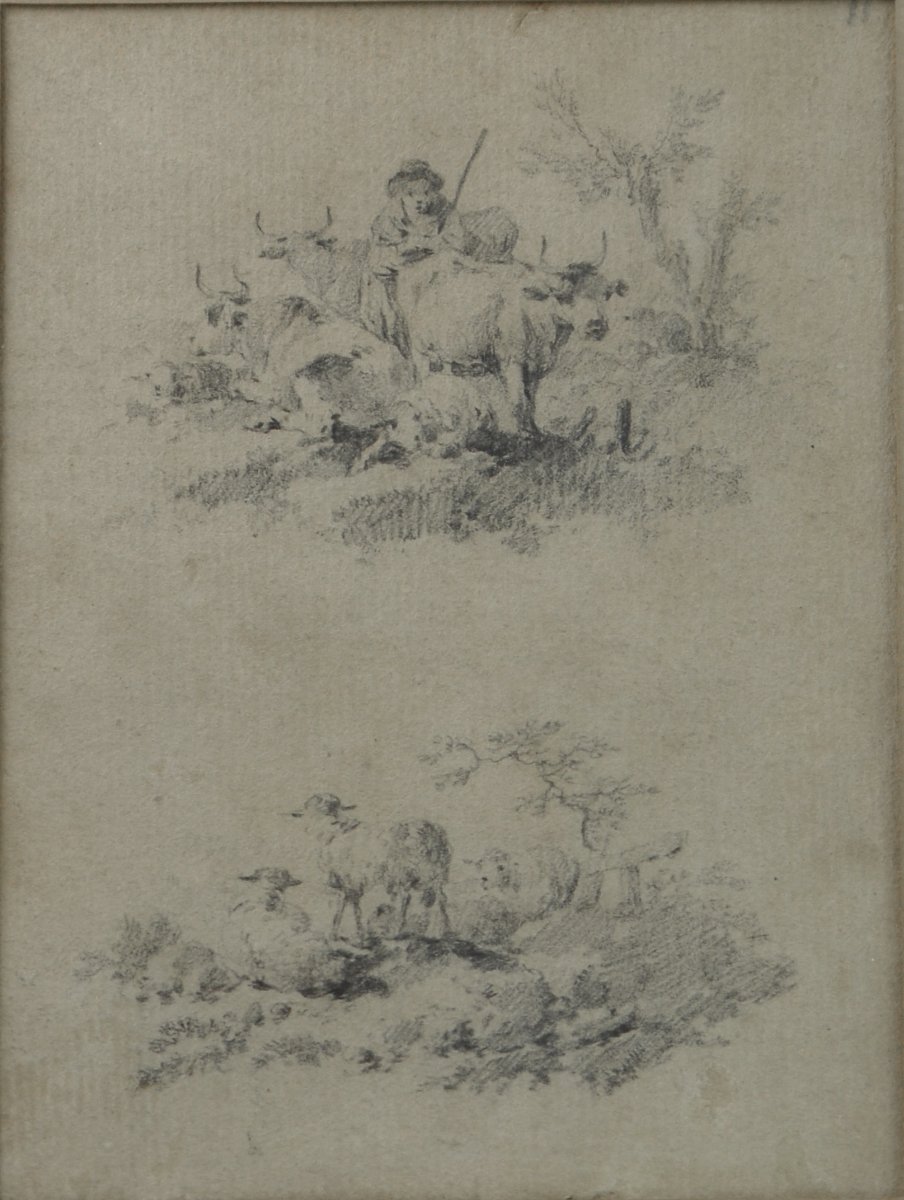 Jean-baptiste Huet, 1745–1811. “shepherd, Cows, Sheep, And Goats.”-photo-3