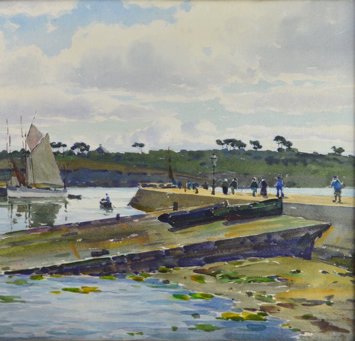 Casimir Raymond 1870-1965. “Concarneau dans le port à marée basse.”-photo-1