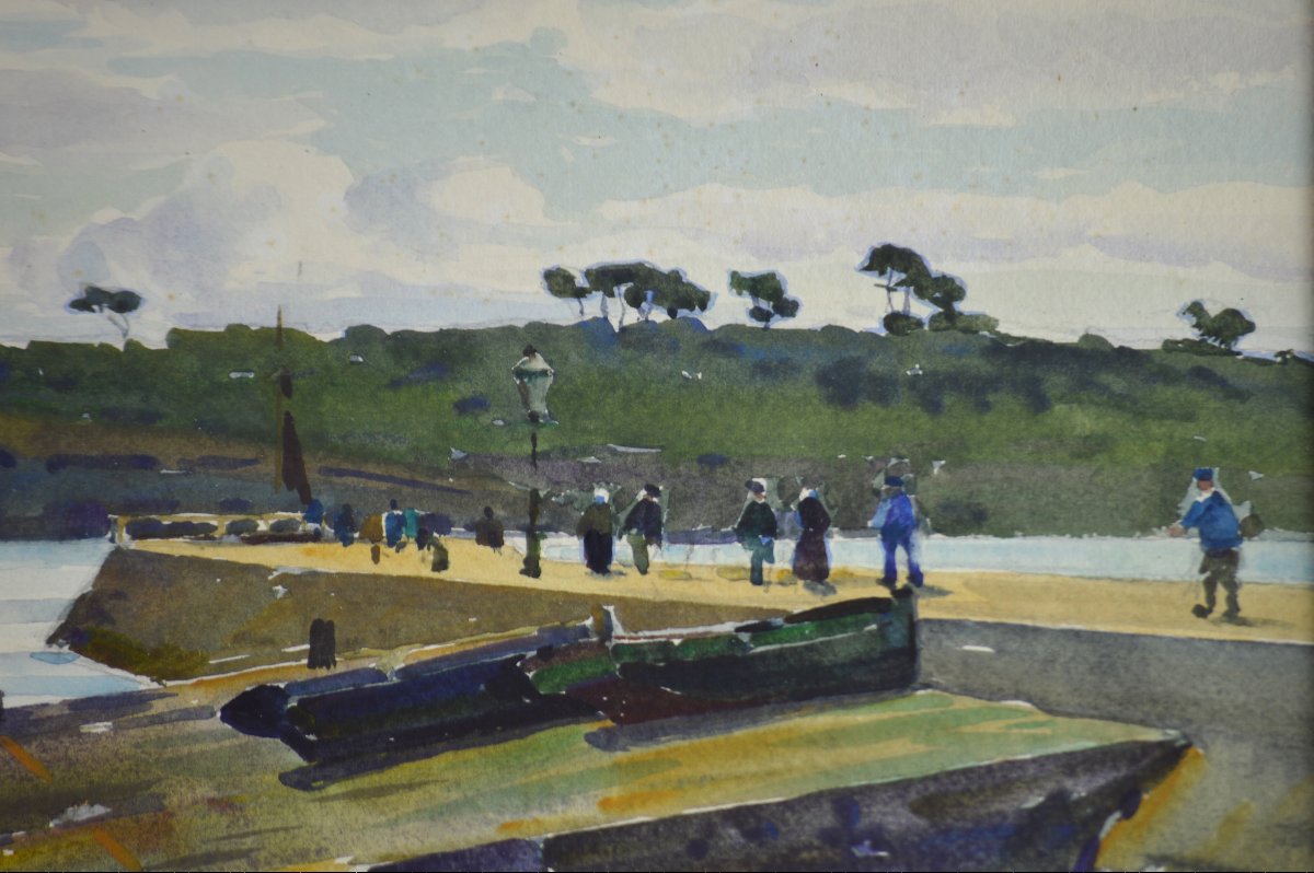 Casimir Raymond 1870-1965. “Concarneau dans le port à marée basse.”-photo-2