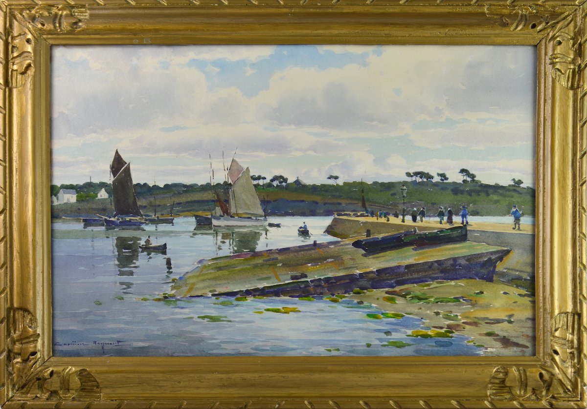 Casimir Raymond 1870-1965. “Concarneau dans le port à marée basse.”