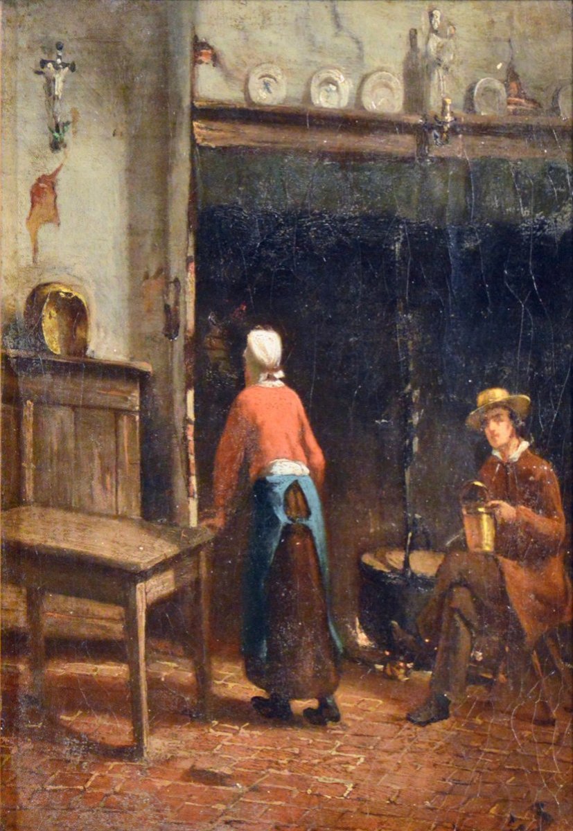 École Française XIXᵉ siècle. " La cuisine."-photo-3