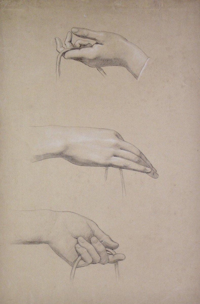 19th-century French Ingresque School. "study Of Hands."-photo-2