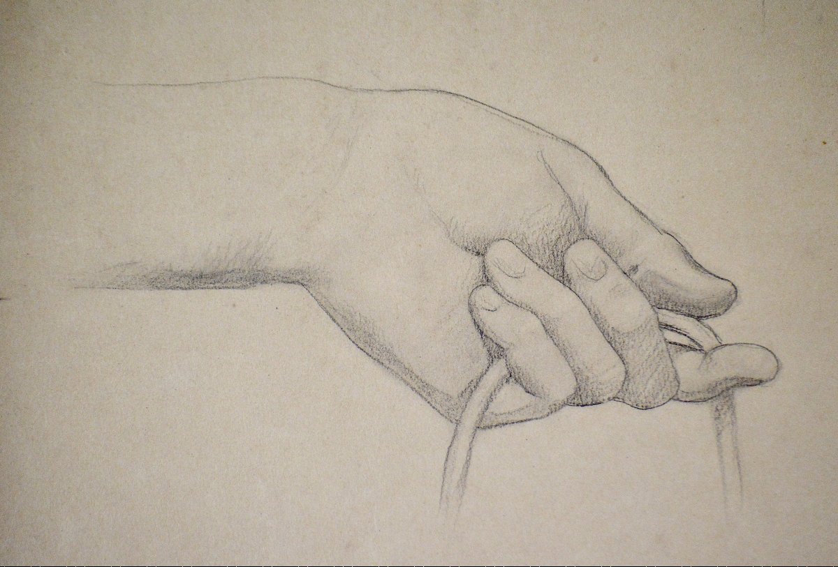 19th-century French Ingresque School. "study Of Hands."-photo-3