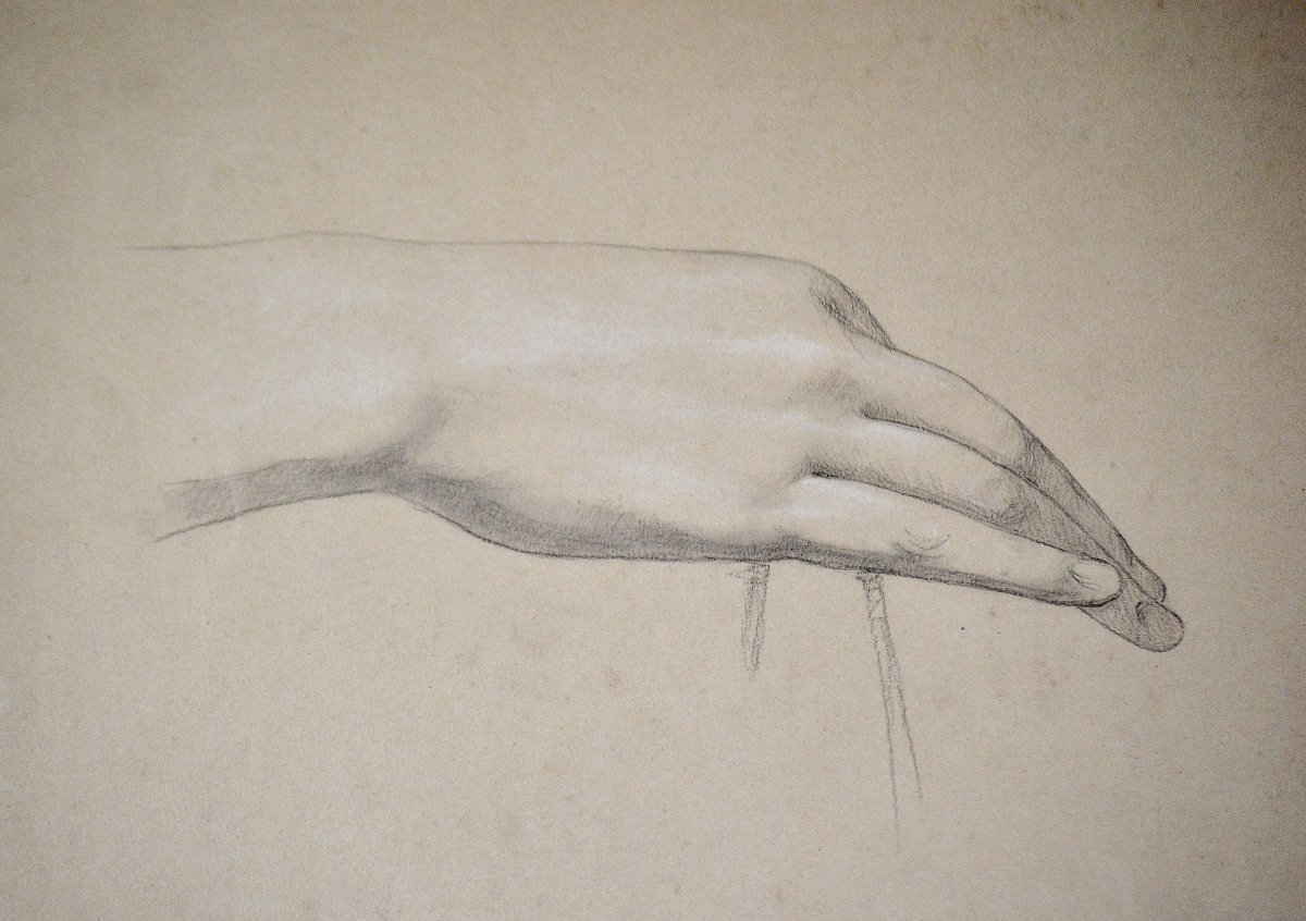 19th-century French Ingresque School. "study Of Hands."-photo-4