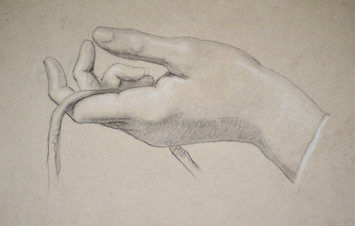 19th-century French Ingresque School. "study Of Hands."-photo-1