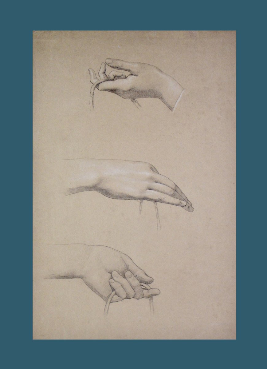 19th-century French Ingresque School. "study Of Hands."