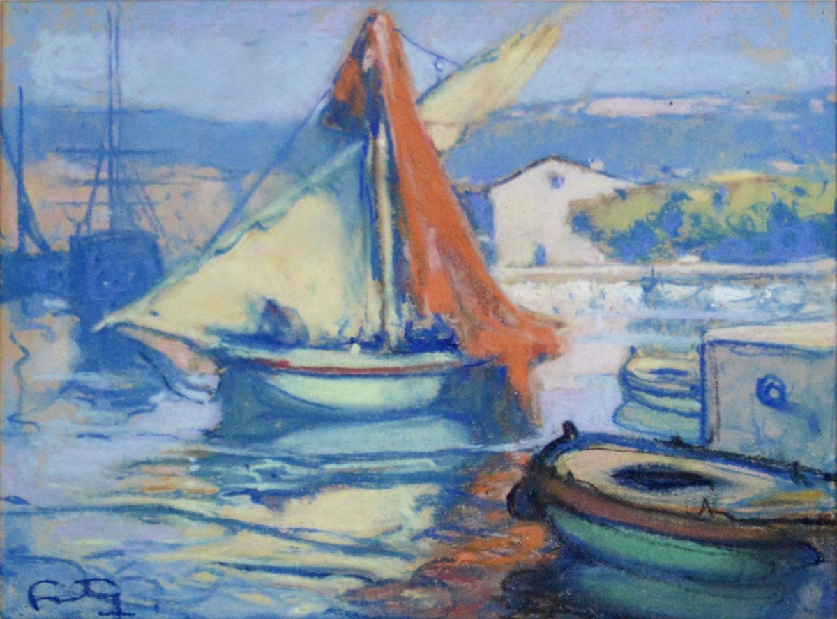 Louis Fortuney, 1875–1951. “the Port Of Sanary-sur-mer.”-photo-3