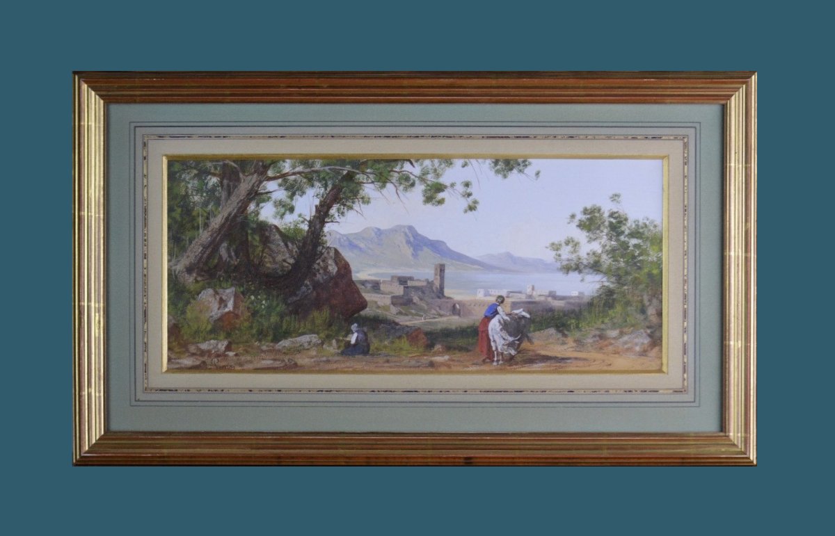 19th-century French Or Italian School. "view Of An Italian Lake."-photo-2