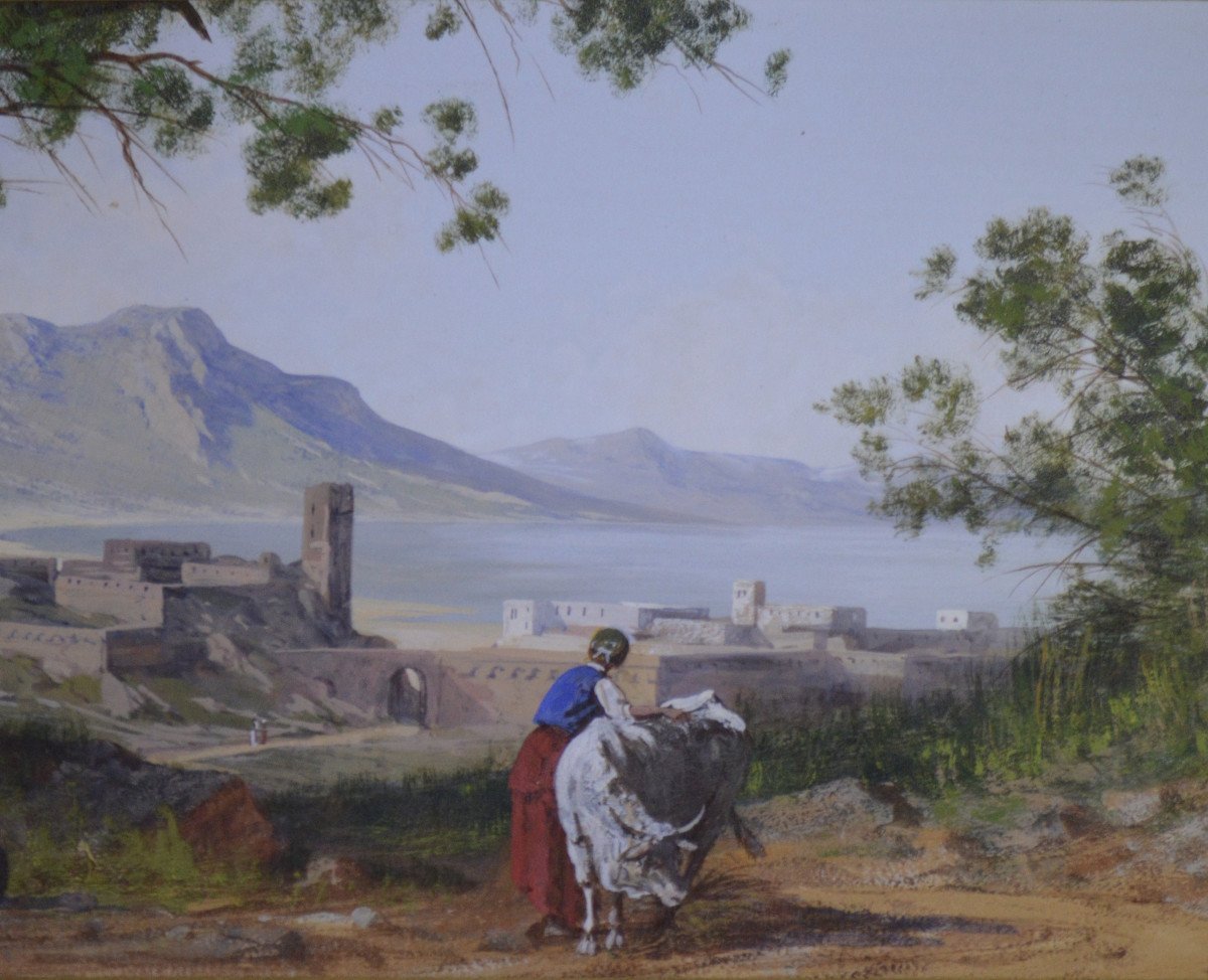 19th-century French Or Italian School. "view Of An Italian Lake."-photo-2