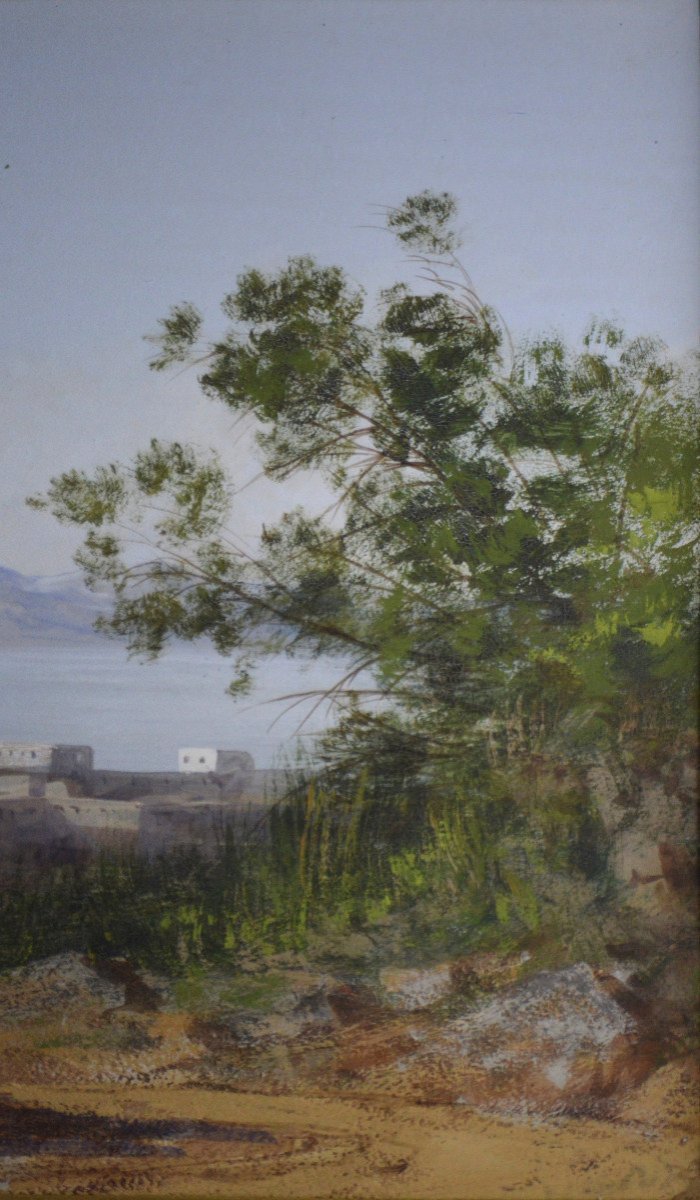 19th-century French Or Italian School. "view Of An Italian Lake."-photo-5
