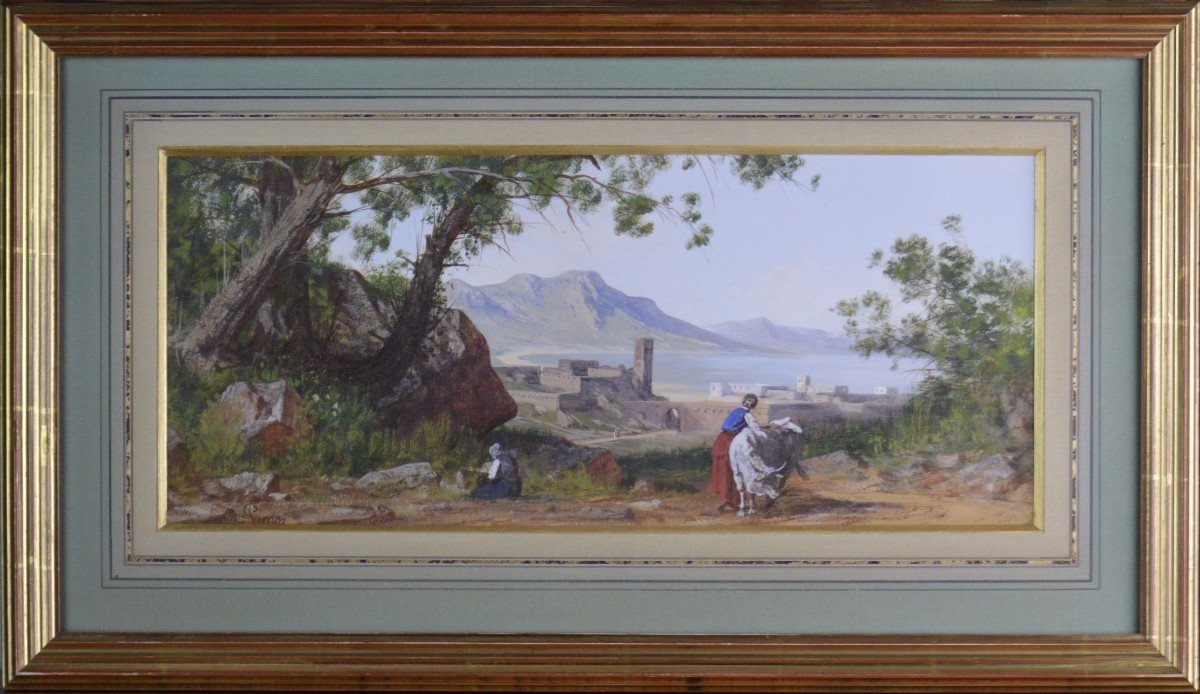 19th-century French Or Italian School. "view Of An Italian Lake."