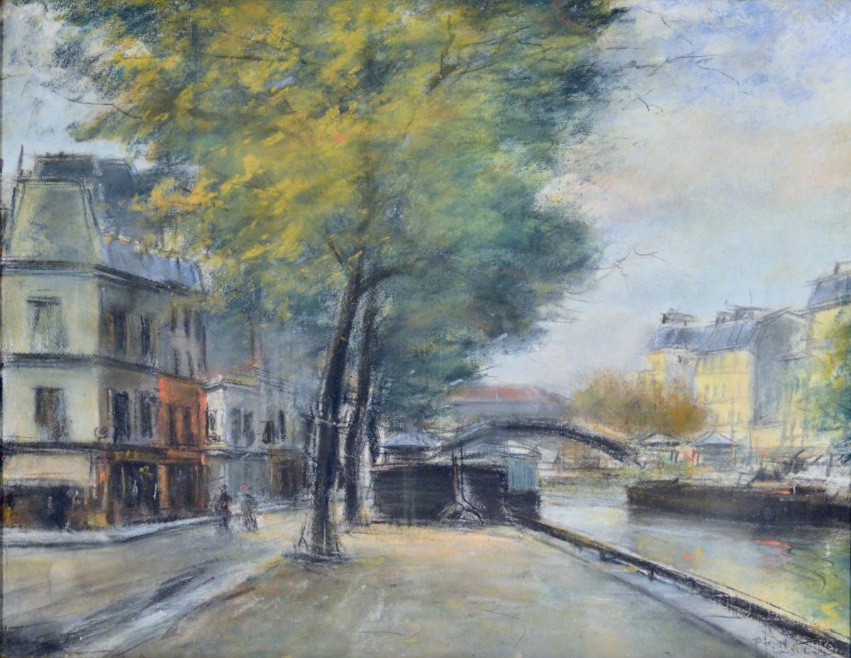 Pierre Jacques Pelletier (1869-1931). "Le canal Saint Martin à Paris."-photo-3