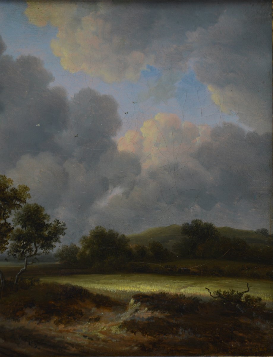 Jacob van Ruisdael (1628-1682) d'après. “Champ de céréales.”-photo-2