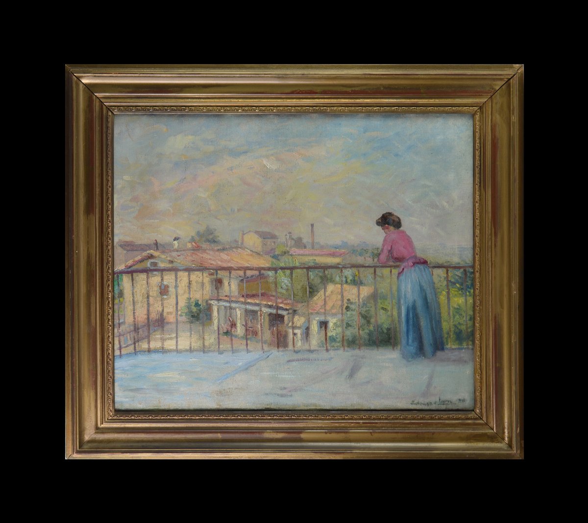 Édouard Henri Léon (1873-1968). “ Femme sur une terrasse.”-photo-2