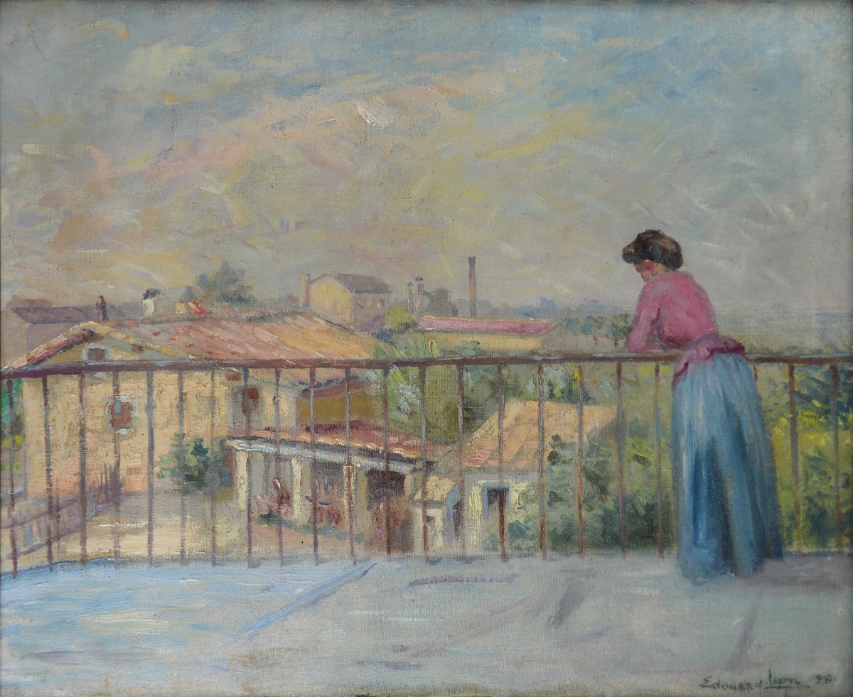 Édouard Henri Léon (1873-1968). “ Femme sur une terrasse.”-photo-3