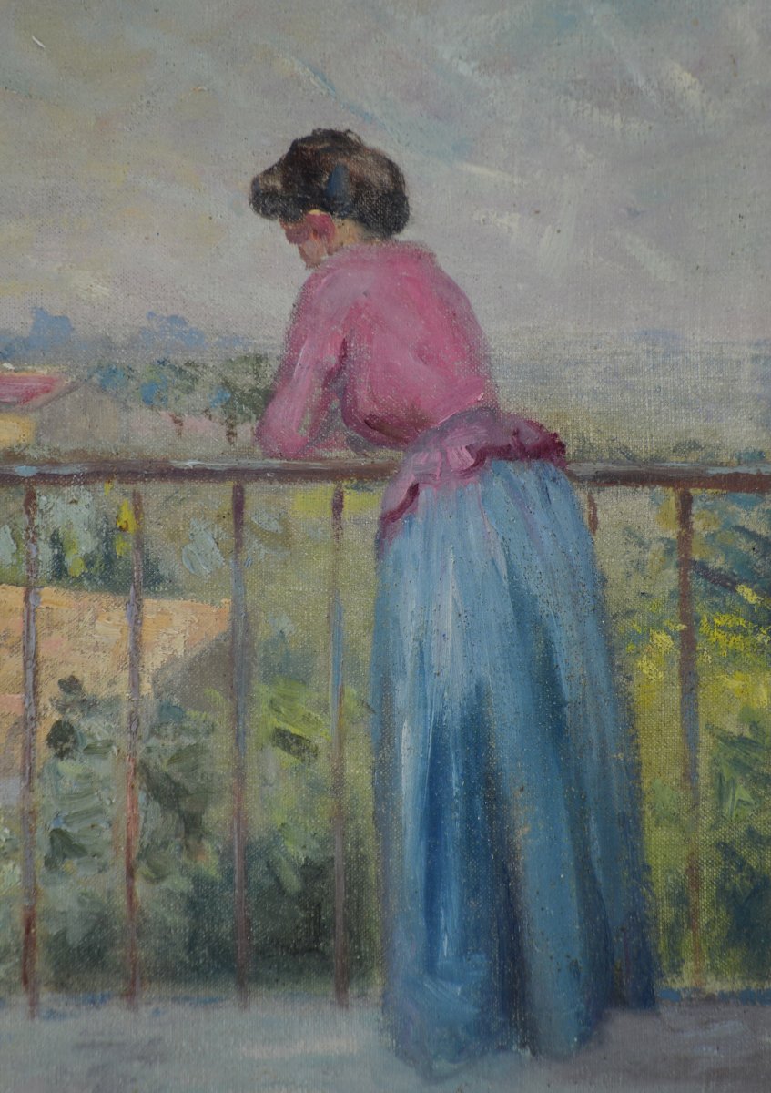 Édouard Henri Léon (1873-1968). “ Femme sur une terrasse.”-photo-3