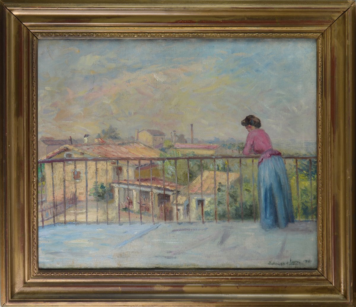 Édouard Henri Léon (1873-1968). “ Femme sur une terrasse.”