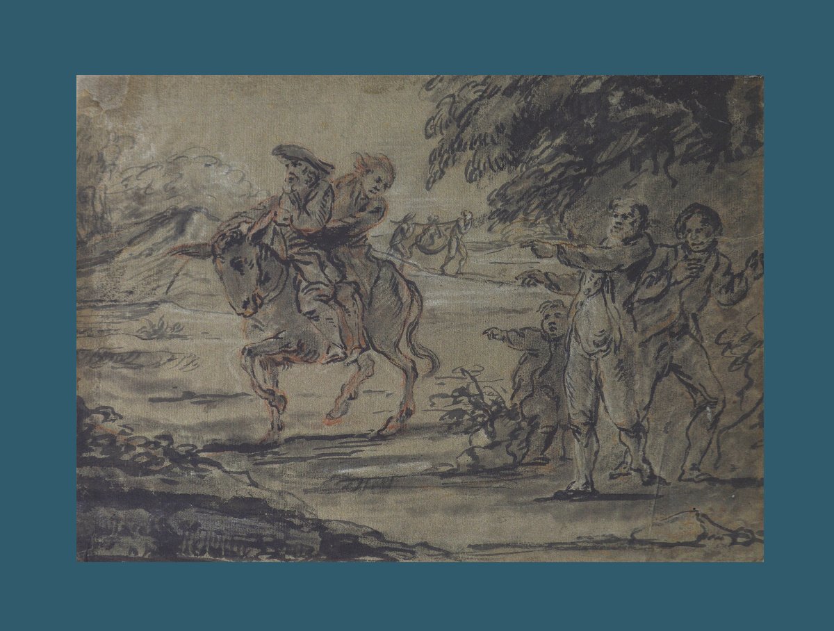 Jean Baptiste de Coulom 1670-1735.Le Meunier, le fils et l'âne d'après une fable de la Fontaine-photo-2