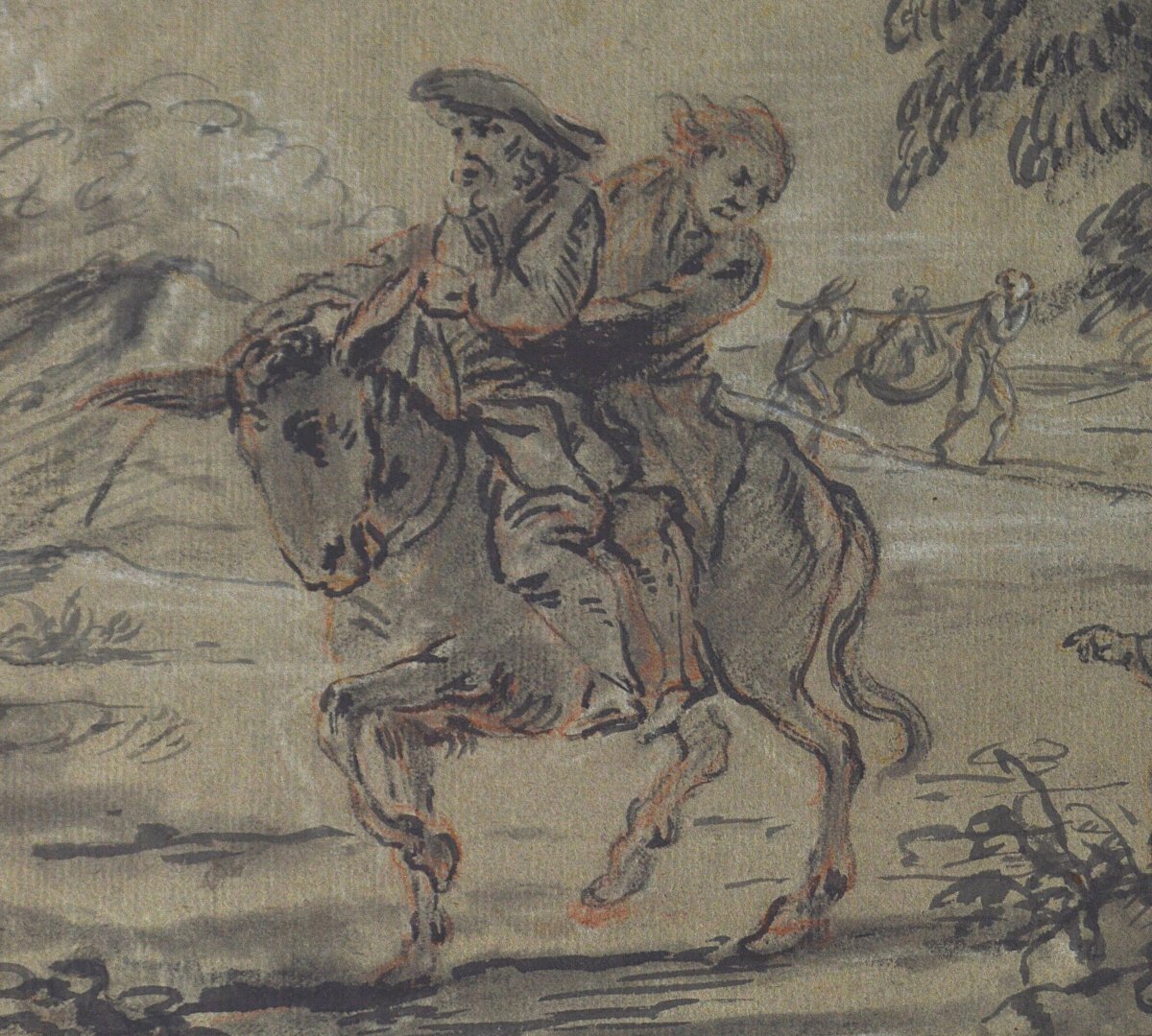 Jean Baptiste de Coulom 1670-1735.Le Meunier, le fils et l'âne d'après une fable de la Fontaine-photo-1