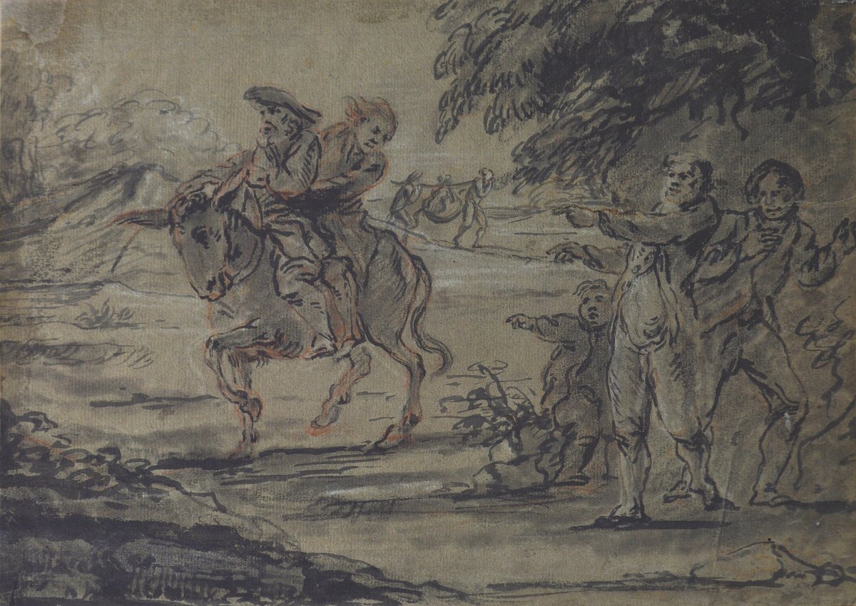 Jean Baptiste de Coulom 1670-1735.Le Meunier, le fils et l'âne d'après une fable de la Fontaine