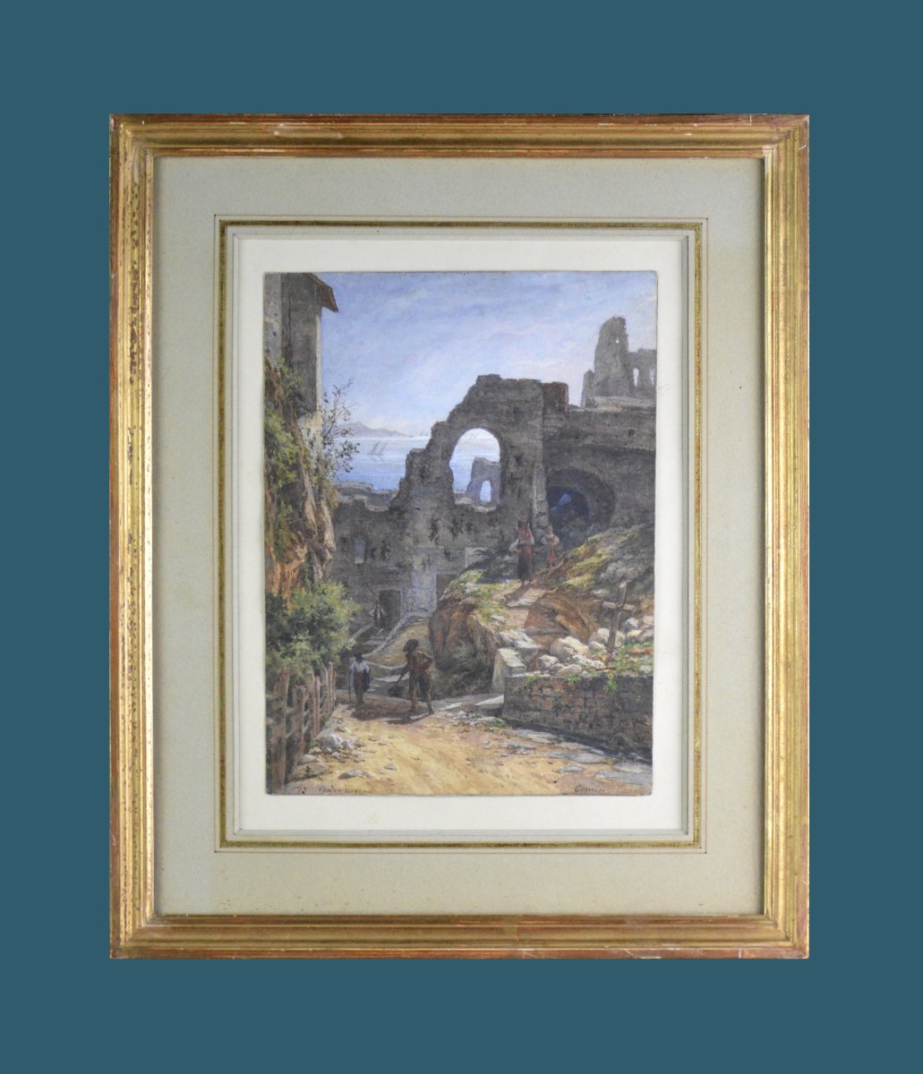 19th-century Dutch School. "view Of Ruins In Cannes."-photo-2