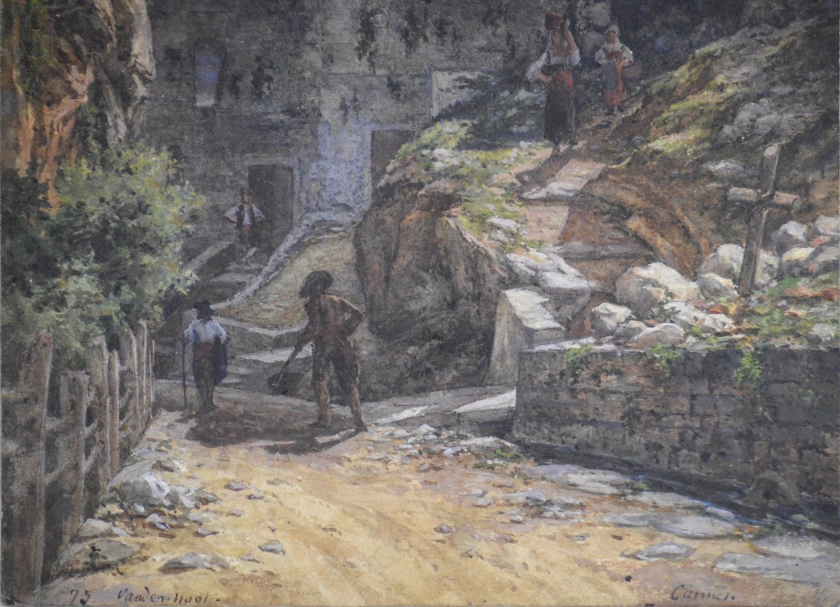19th-century Dutch School. "view Of Ruins In Cannes."-photo-3