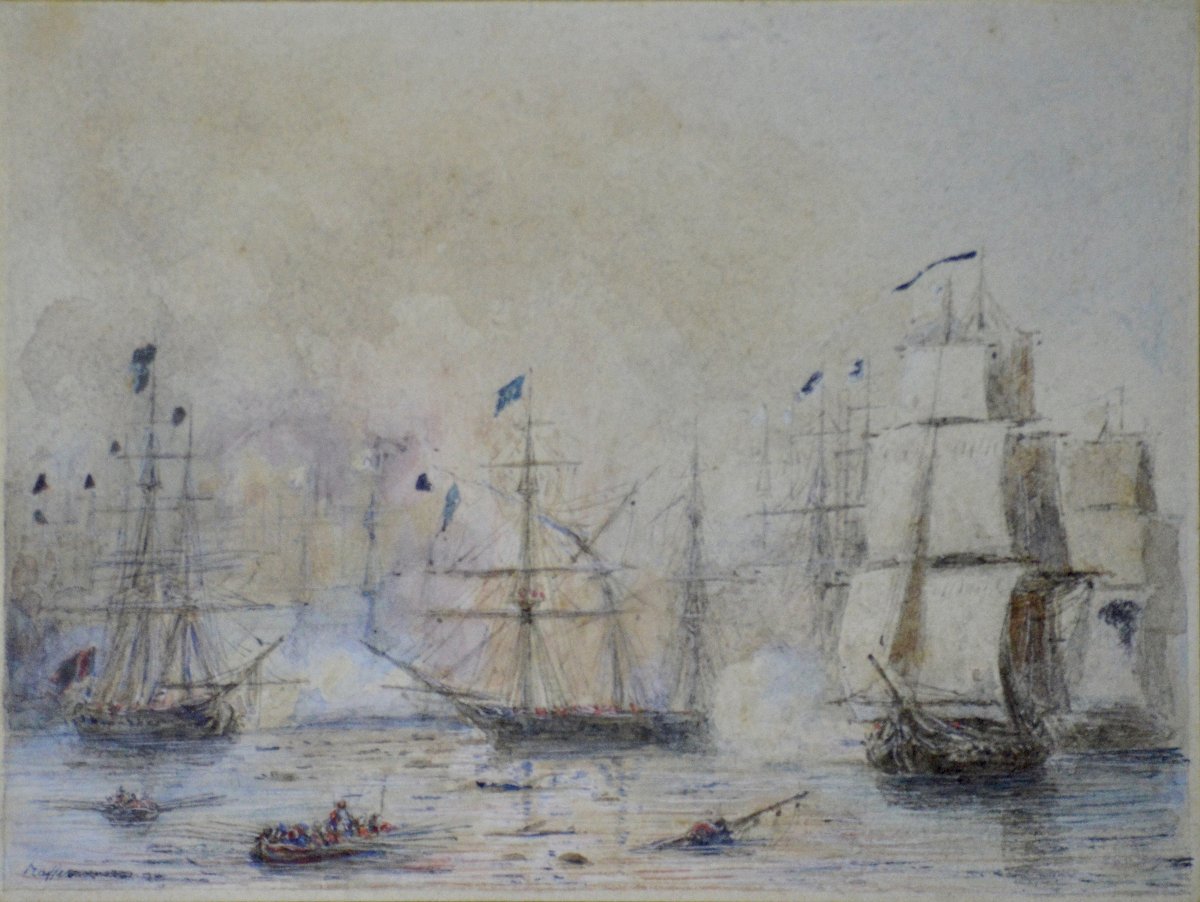 Auguste Denis Raffet 1804-1860. "Bataille Navale."-photo-3