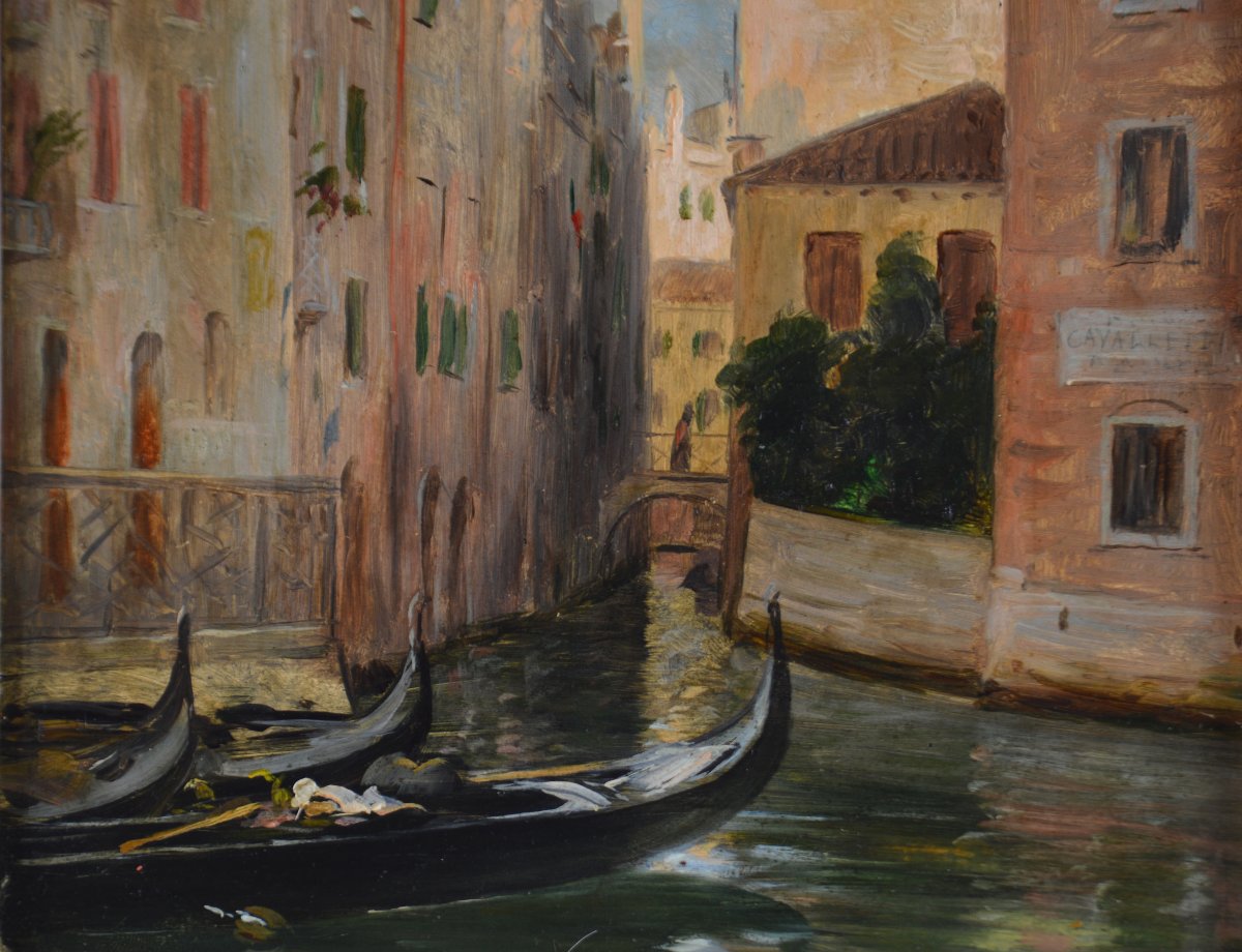 École Française du XIXᵉ siècle. “Traghetto en face l'Hôtel Cavalletti à Venise.”-photo-2