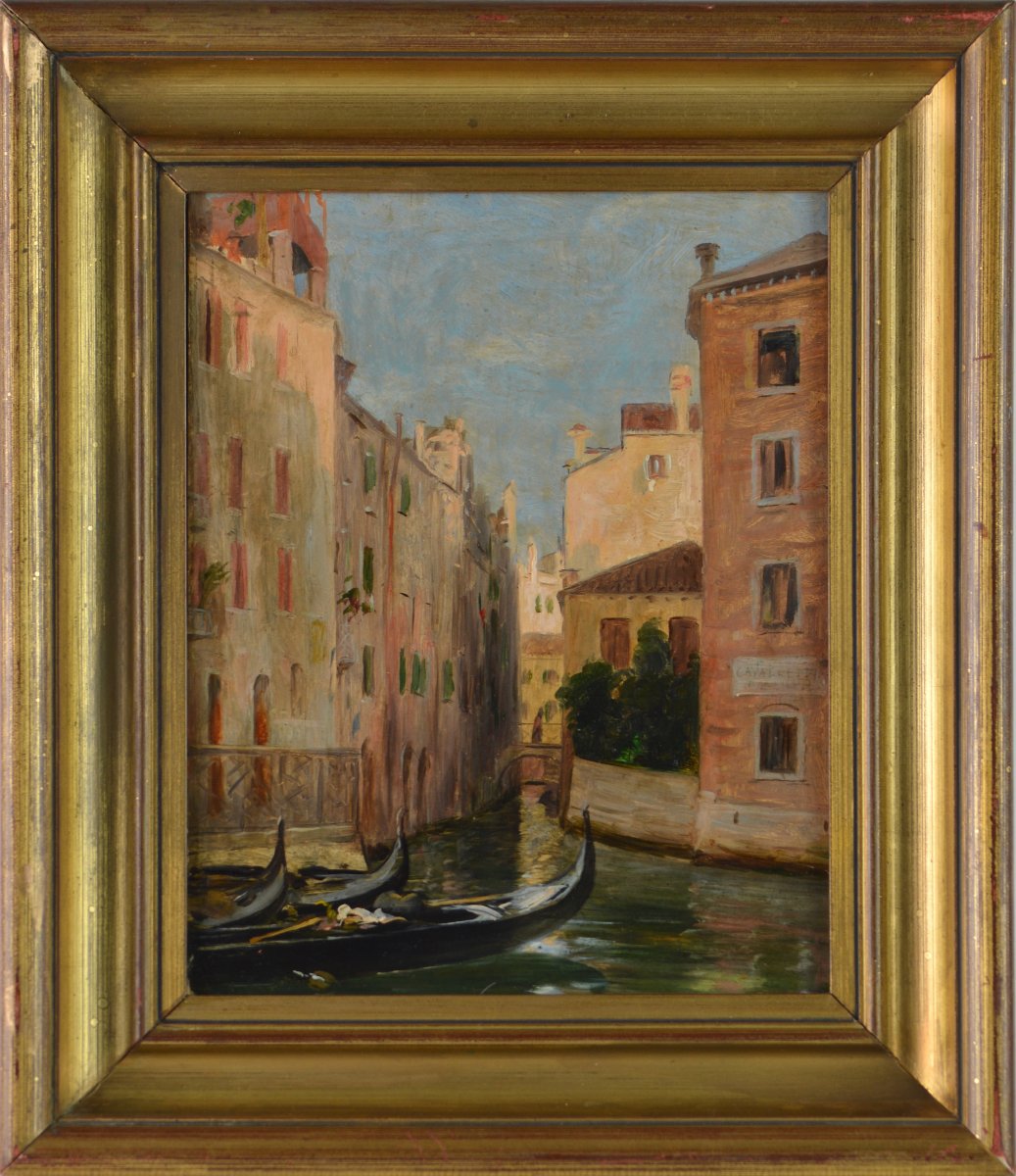 École Française du XIXᵉ siècle. “Traghetto en face l'Hôtel Cavalletti à Venise.”