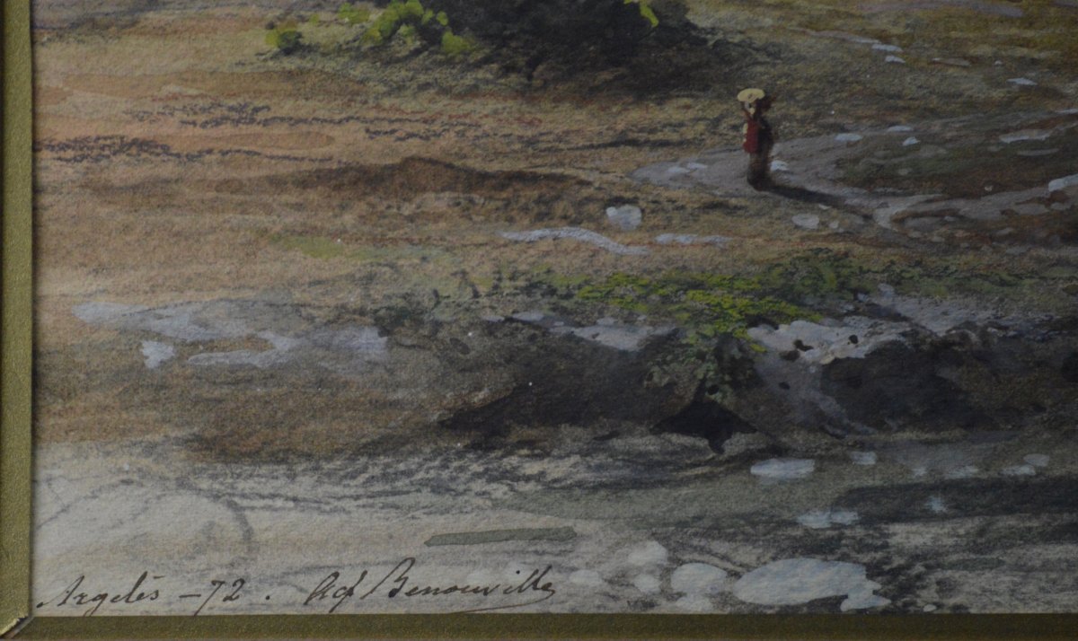 Jean-achille Benouville 1815-1891. "landscape Of Argelès."-photo-3