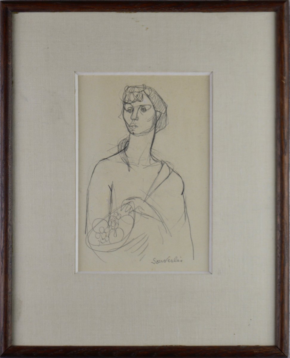 Jean Souverbie 1891-1981. "Femme à la coupe de fruits."