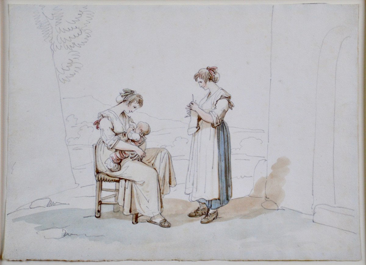 Bartolomeo Pinelli 1781-1835. "L'allaitement."-photo-2