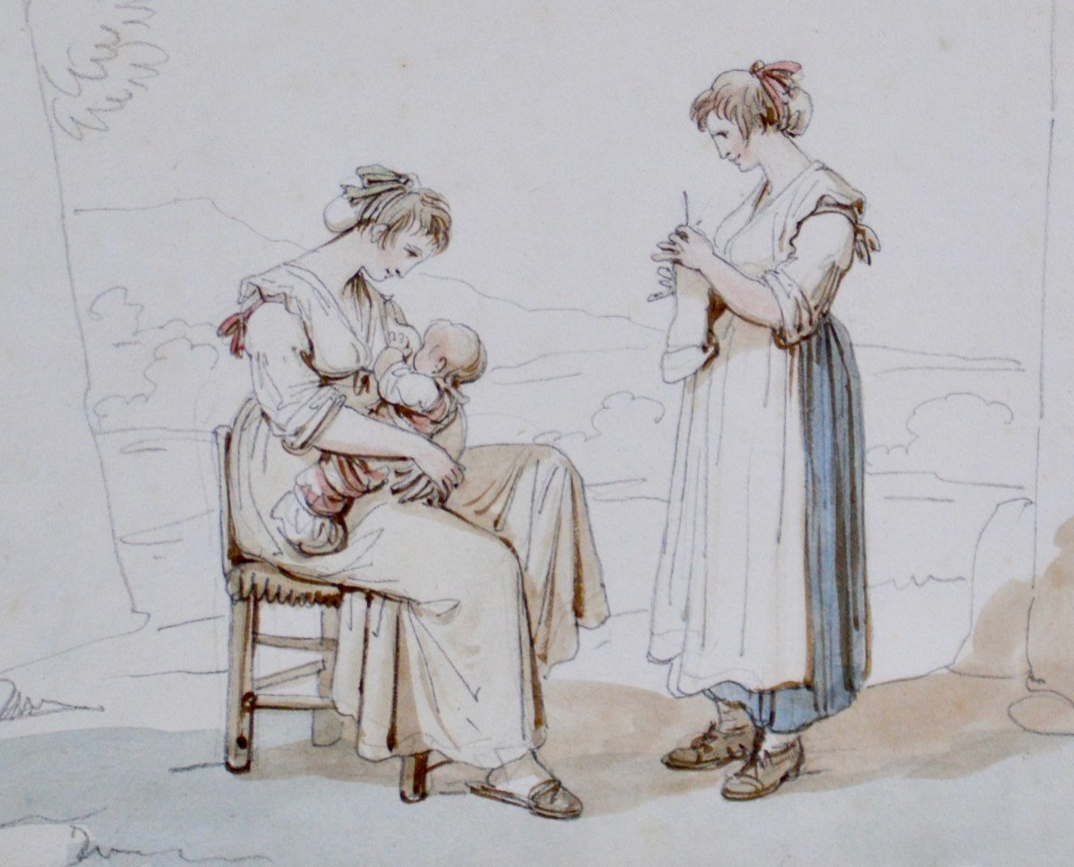 Bartolomeo Pinelli 1781-1835. "L'allaitement."-photo-3