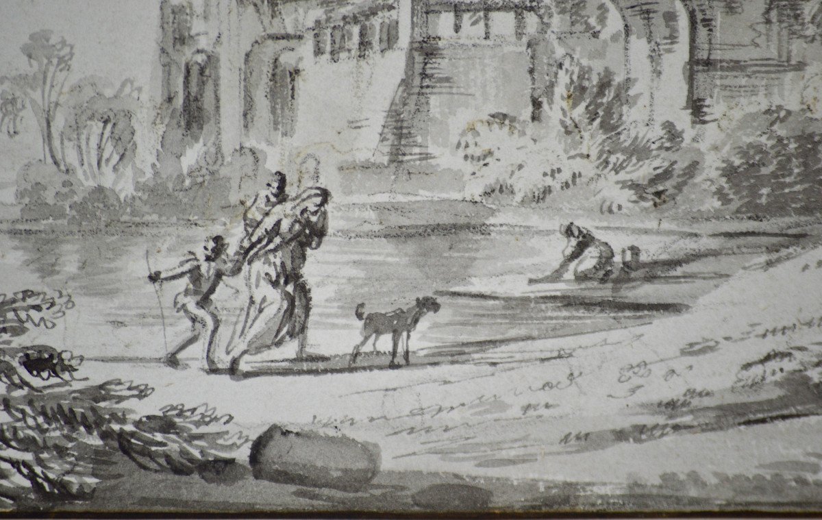 Jean-Baptiste Lallemand 1716-1803. "Paysage animé avec ruines."-photo-2