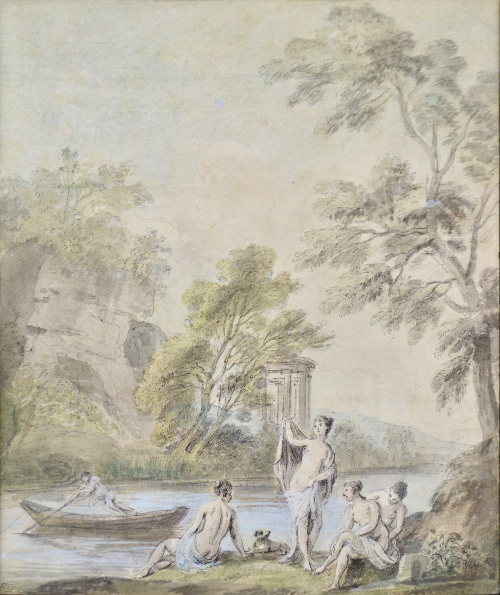 Jean-baptiste Lallemand 1716-1803. "bathers By A River."-photo-2