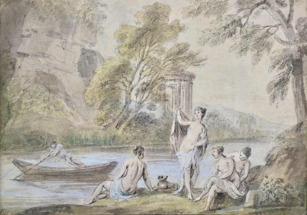 Jean-Baptiste Lallemand 1716-1803. "Baigneuses au bord d'une rivière."-photo-3