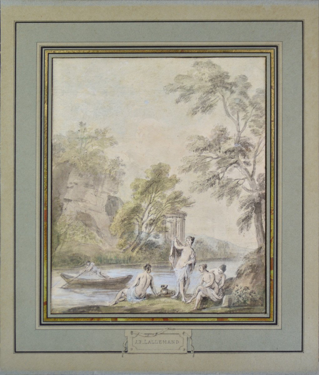 Jean-Baptiste Lallemand 1716-1803. "Baigneuses au bord d'une rivière."